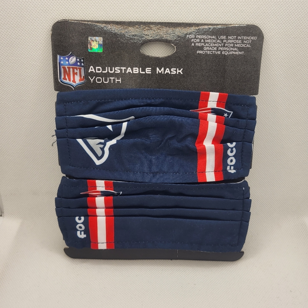(Bundle 3/$20) New England Patriots NFL Gameday Adjustable Masks Two Pack- Youth